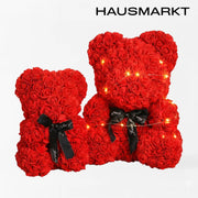Miś z róż w eleganckim pudełku prezentowym – 22 cm / 35 cm / 35 cm z girlandą LED