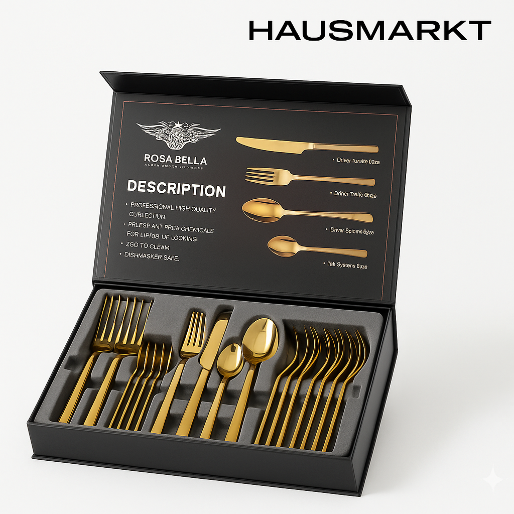 HausMarkt™ Komplet Sztućców Złoty 24-częściowy