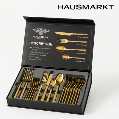 HausMarkt™ Komplet Sztućców Złoty 24-częściowy