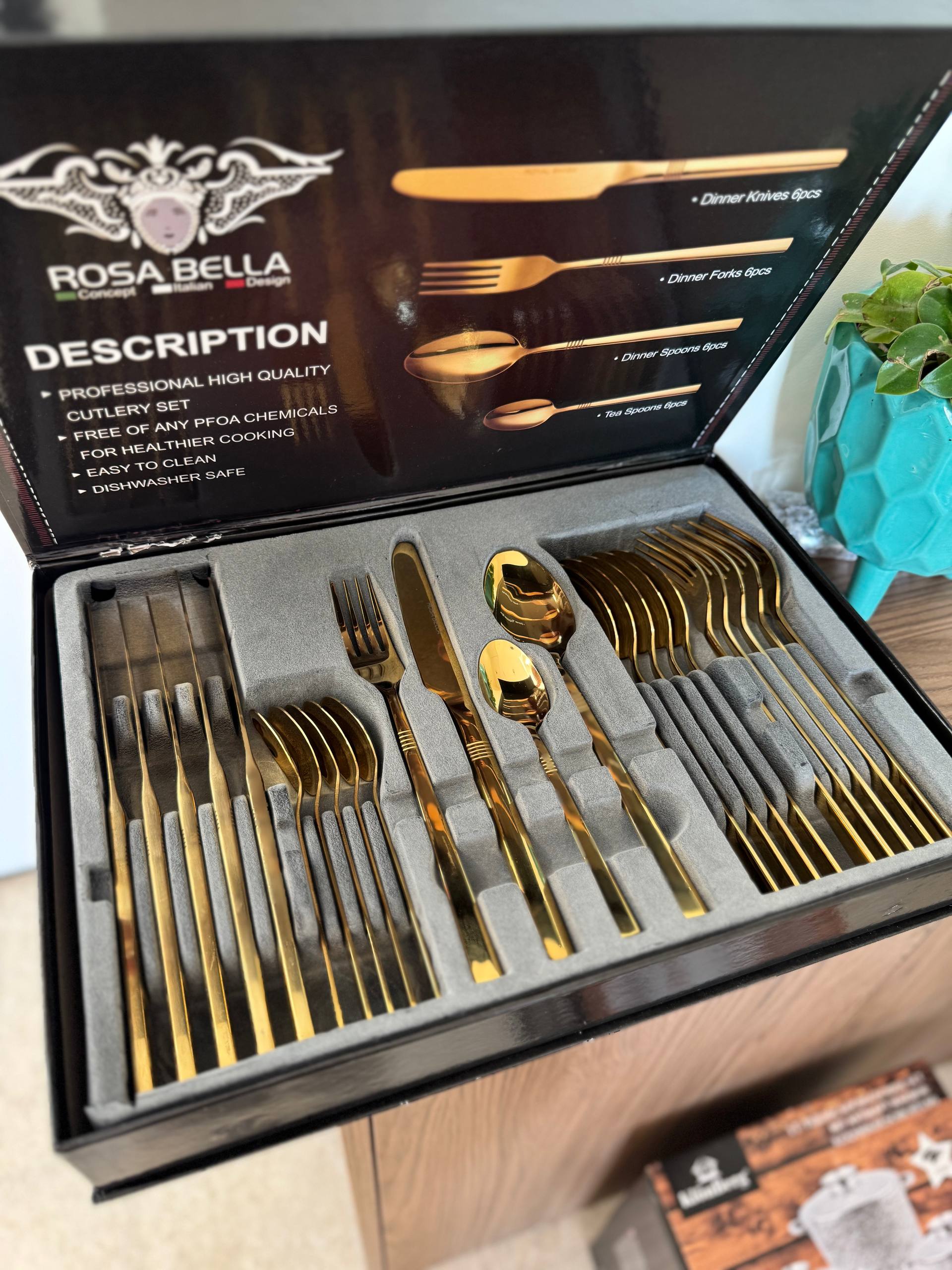 HausMarkt™ Komplet Sztućców Złoty 24-częściowy