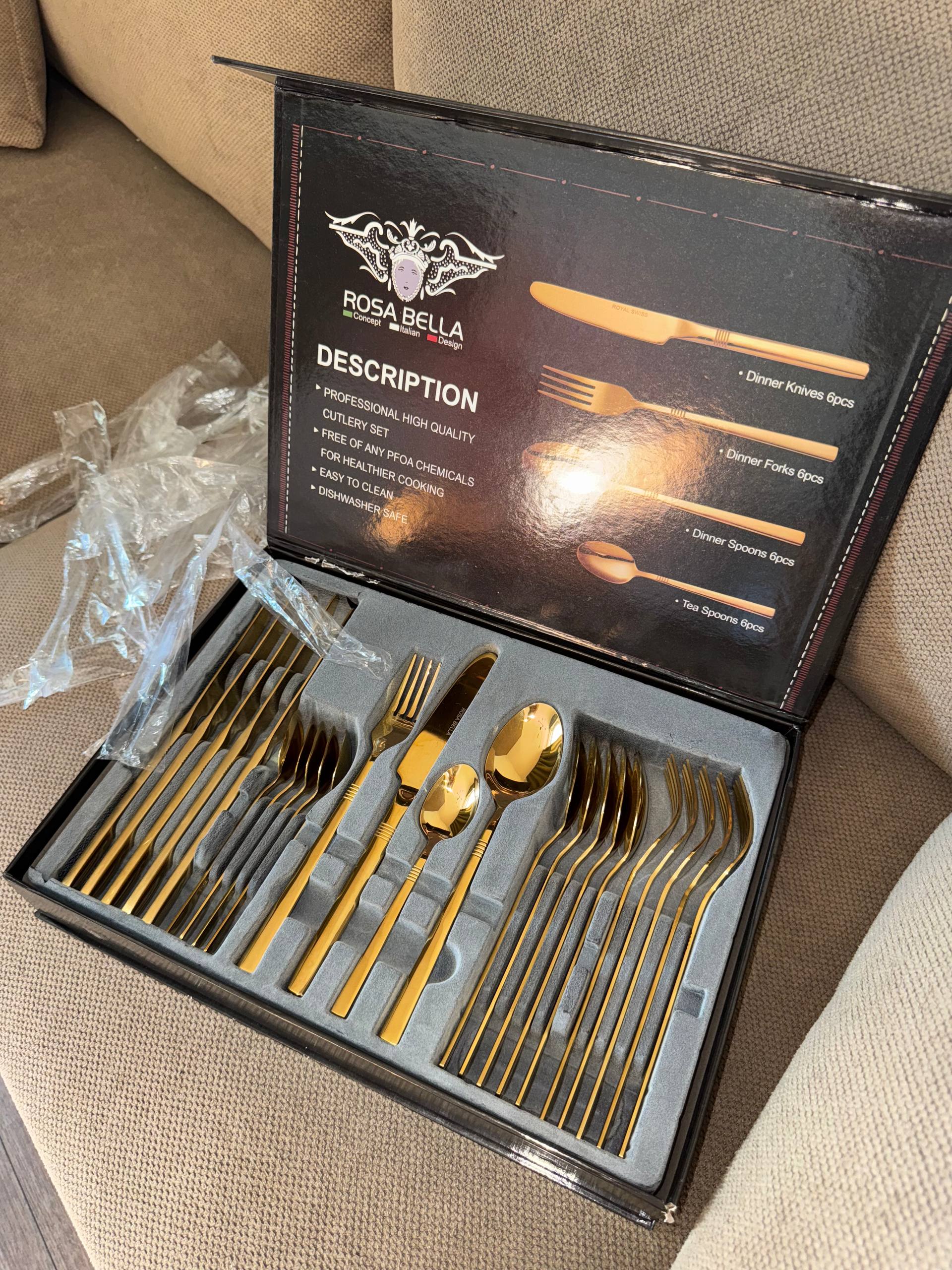 HausMarkt™ Komplet Sztućców Złoty 24-częściowy